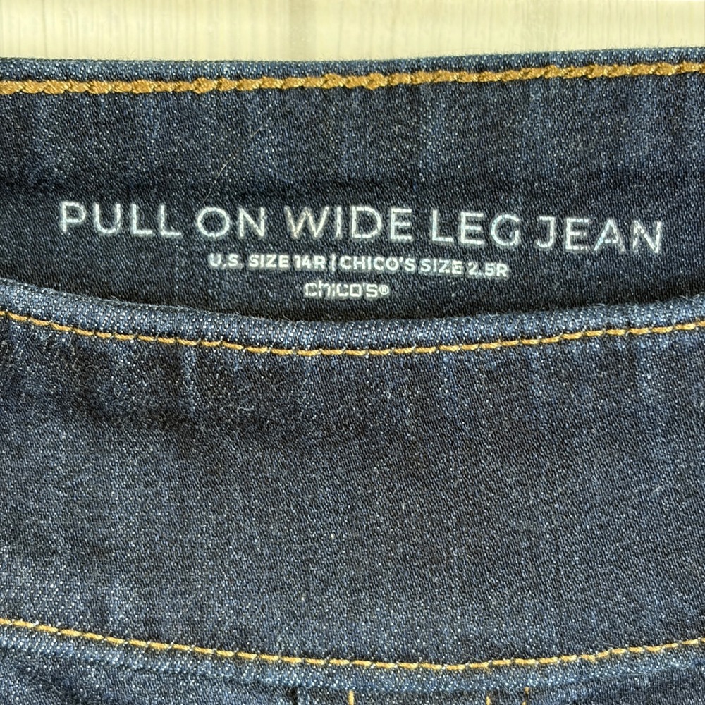 Chico's Dark Indigo Flare Wide Leg Jeans with Button Detail - Picture 6 of 12